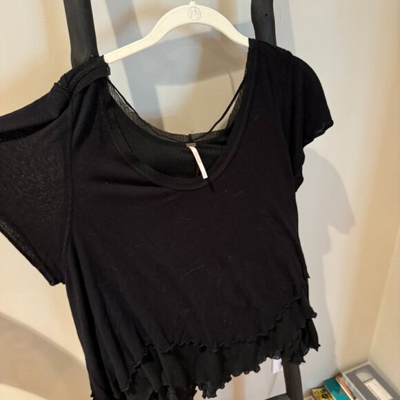 Free People Black T-Shirt With Tank Top Insert - Picture 2 of 4
